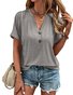 Women's Short Sleeve T-shirt Summer Blue Plain Cotton V Neck Daily Going Out Casual Top