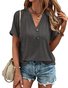 Women's Short Sleeve T-shirt Summer Blue Plain Cotton V Neck Daily Going Out Casual Top