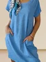 Retro Casual Double Pocket Short Sleeve Dress