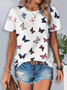 Women's Butterfly Print Casual Round Neck Short Sleeve T-Shirt