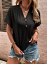 Women's Short Sleeve T-shirt Summer Blue Plain Cotton V Neck Daily Going Out Casual Top