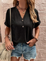 Women's Short Sleeve T-shirt Summer Blue Plain Cotton V Neck Daily Going Out Casual Top
