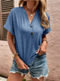 Women's Short Sleeve T-shirt Summer Blue Plain Cotton V Neck Daily Going Out Casual Top