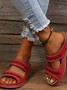 New large size slippers, retro stitching, non-slip round toe wedge heel, comfortable flat sandals for women