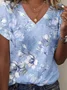 Print Casual V Neck Short Sleeve T-Shirt