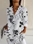 Women's Long Sleeve Shirt Spring/Fall White Floral Buckle Shirt Collar Daily Going Out Casual Top