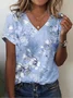 Print Casual V Neck Short Sleeve T-Shirt