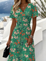 Casual V Neck Regular Fit Floral Dress With No