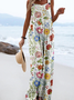 Linen Blend Floral Casual Jumpsuit