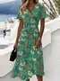 Casual V Neck Regular Fit Floral Dress With No