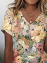 Print Casual V Neck Short Sleeve T-Shirt