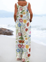 Linen Blend Floral Casual Jumpsuit
