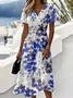 Leaf Casual V Neck Dress With No