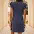 Women's Short Sleeve Summer Navyblue Plain V Neck Daily Going Out Casual Knee Length A-Line Ruffle Skirt Dress