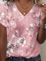 Print Casual V Neck Short Sleeve T-Shirt
