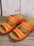 New large size slippers, retro stitching, non-slip round toe wedge heel, comfortable flat sandals for women