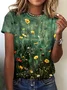 Crew Neck Casual Painting Cotton T-Shirt