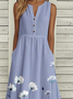 Buckle Gradient Pattern Notched Casual Dress With No