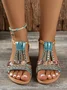 Women Rhinestone Floral Print Braided Ankle Strap Wedge Sandals