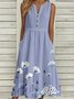 Buckle Gradient Pattern Notched Casual Dress With No