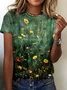 Crew Neck Casual Painting Cotton T-Shirt