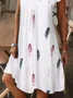 Cotton Feather Pattern V Neck Casual Dress With No