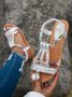 Women Rhinestone Floral Print Braided Ankle Strap Wedge Sandals