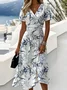 Leaf Regular Fit V Neck Casual Dress With No