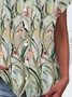 Women's Short Sleeve Shirt Summer Green Floral Buckle V Neck Daily Going Out Casual Top