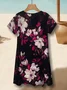 V Neck Casual Cotton Floral Dress With No