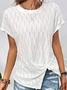 Women's Short Sleeve T-Shirt Spring/Autumn White Solid Round Neck Bat Sleeve Daily Outing Casual Tops