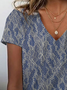 Women's Floral Print Casual V-Neck Short Sleeve T-Shirt