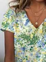 Women's Floral Print Casual V-Neck Short Sleeve T-Shirt