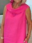 Women's Sleeveless Summer Sky Blue Solid Shawl Collar Daily Outing Casual Midi A-Line Slim Flared Skirt Dress