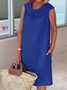Women's Sleeveless Summer Sky Blue Solid Shawl Collar Daily Outing Casual Midi A-Line Slim Flared Skirt Dress