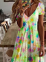 Casual V-Neck Printed Short-Sleeved Dress