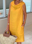 Women's Sleeveless Summer Sky Blue Solid Shawl Collar Daily Outing Casual Midi A-Line Slim Flared Skirt Dress