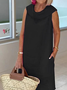 Women's Sleeveless Summer Sky Blue Solid Shawl Collar Daily Outing Casual Midi A-Line Slim Flared Skirt Dress
