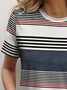 Women's Striped Printed Casual Round Neck Short Sleeve T-Shirt