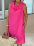 Women's Sleeveless Summer Sky Blue Solid Shawl Collar Daily Outing Casual Midi A-Line Slim Flared Skirt Dress