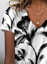 Women's Floral Print Casual V-Neck Short Sleeve T-Shirt