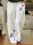 White Pockets Shift Casual Elastic Waist Pants