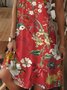 Floral Casual V Neck Cotton Dress With No