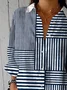 Women's Striped Stitching Printed Casual Shirt
