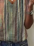 Women's Stripe Print Casual V-Neck Short Sleeve T-Shirt