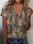 Women's Floral Print Casual V-Neck Short Sleeve T-Shirt