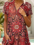 Women's Floral Print Lapel Short Sleeve Dress