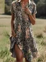 Women's Floral Print Lapel Short Sleeve Dress