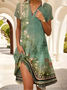 Women's Floral Print Lapel Short Sleeve Dress