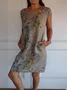 Women's Sleeveless Summer White Tropical Pocket Stitching Crew Neck Daily Going Out Casual Mini A-Line Fit & Flare Dress Dress